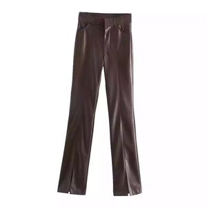 Brown leather pants with slits